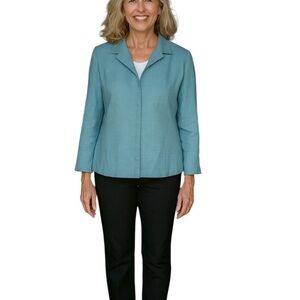 Linen Blazer AKRIS For Bergdorf Goodman Cashmere Linen Aqua Blue Blazer Size 14